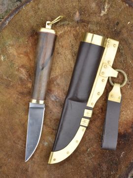 Wikingermesser mit Walnussgriff und Lederscheide