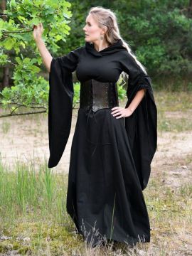 Mittelalter Kleid Isra mit Kapuze schwarz S