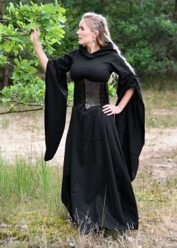 Mittelalter Kleid Isra mit Kapuze schwarz
