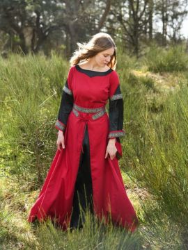 Edles Mittelalterkleid Bliaut rot-schwarz