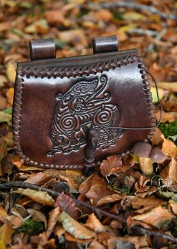 braune Gürteltasche mit Drachen-Prägung