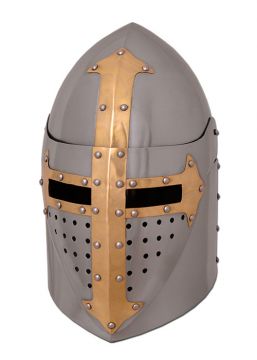 Topfhelm mit klappbarem Visier poliert