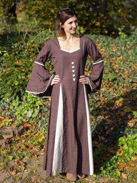 Mittelalterkleid mit Zierknöpfen braun-natur