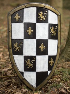 LARP-Schild mit Schachbrettmuster weiß-gold