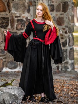 Kapuzenkleid aus Viskose schwarz-rot L