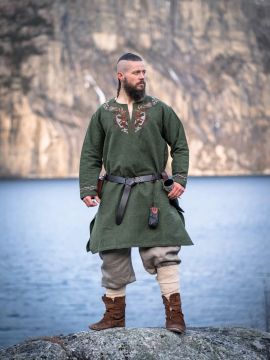 Wikingertunika Snorri mit Stickerei rot-orange L
