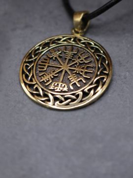 Kettenanhänger Vegvisir mit Knotenmuster bronze