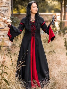 Kleid mit Trompetenärmeln schwarz-rot L