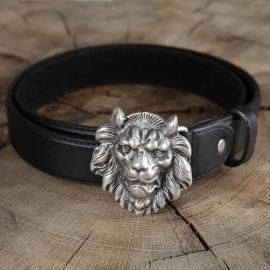 Ledergürtel Löwenkopf schwarz
