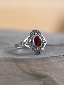 Silberring Red Marcasite
