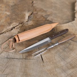 Essbesteck aus Edelstahl mit Holzgriff inkl. Lederetui