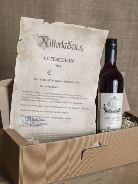 Geschenkbox mit Met "Wikingerblut" und Einkaufsgutschein