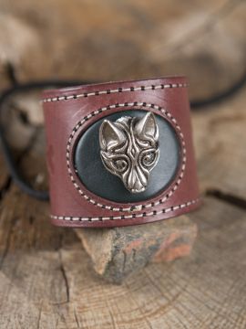 Lederarmband mit Fenrirwolf, rot