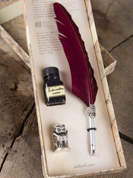 Kalligraphieset "Eule" mit roter Feder