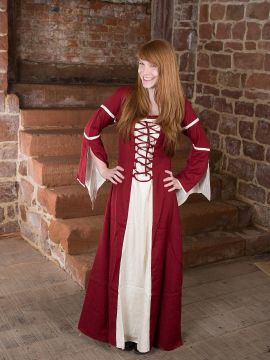 Kleid mit Trompetenärmeln, natur-rot L