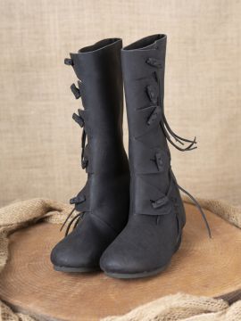 Hohe Wikingerstiefel aus Nubukleder schwarz