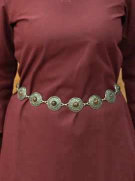 Kettengürtel mit Ornamenten und braunem Stein altmessing