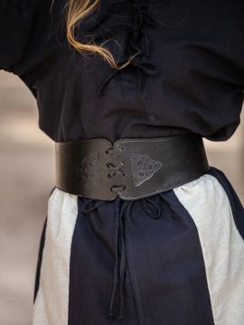 Miedergürtel Alana mit keltischer Prägung schwarz 120 cm 