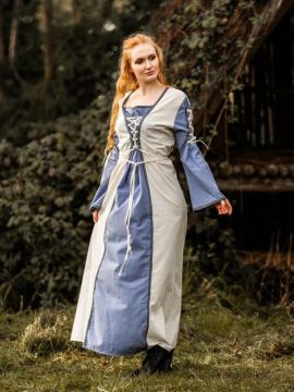 Mittelalterkleid Amalia natur/taubenblau L