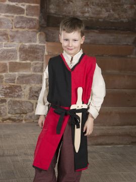 Kinder-Waffenrock mit Bindegürtel rot-schwarz