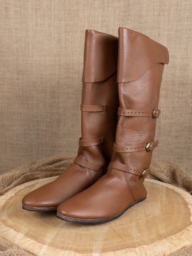 Mittelalterliche Stulpenstiefel braun mit Gummisohle