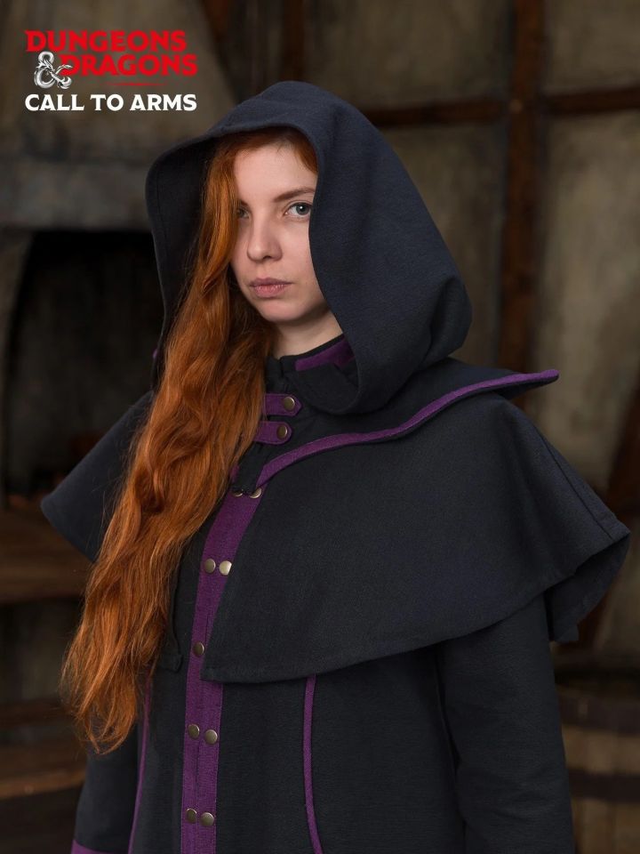 D&D Hexenmeister Kapuze mit Kragen schwarz-lila XL