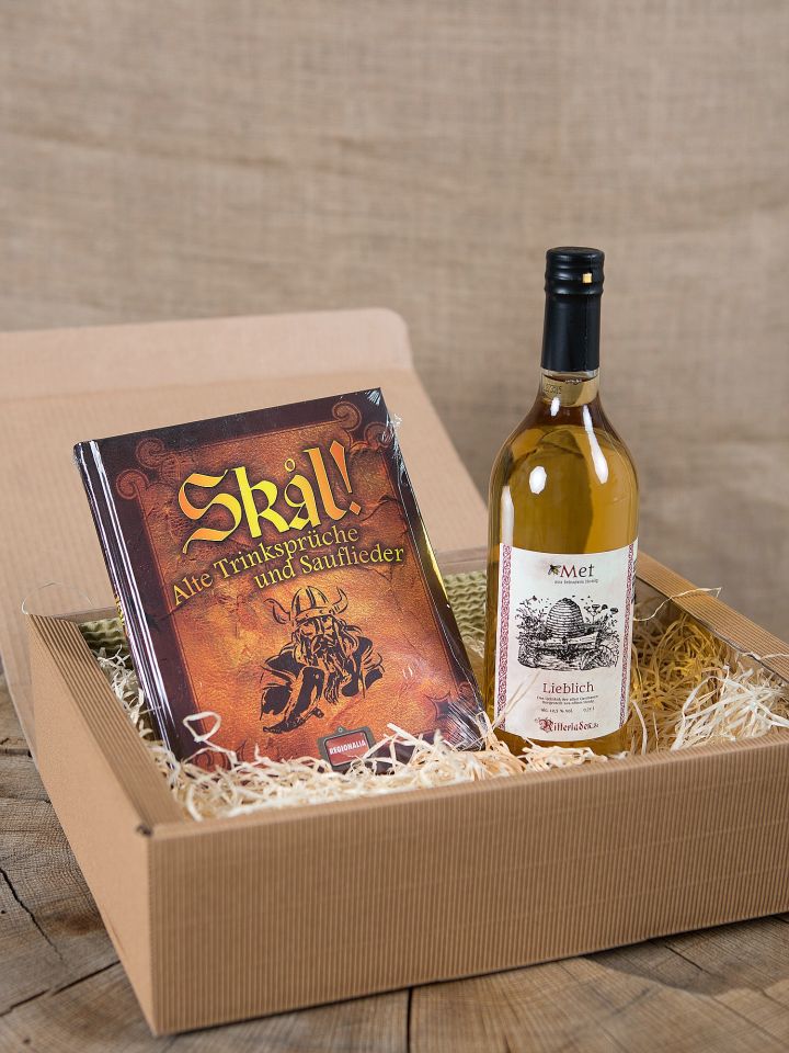 Geschenkbox mit Met und Buch Classic 0,75 l | "Was ein wahres Mannsbild saufen mag"