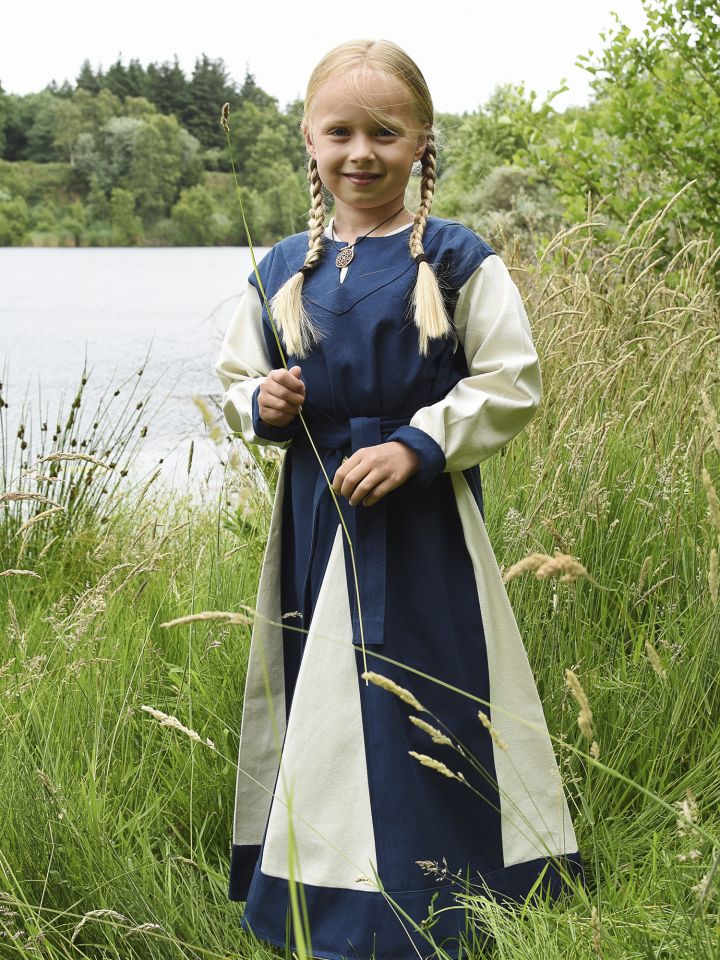 Wikingerkleid für Kinder blau/natur