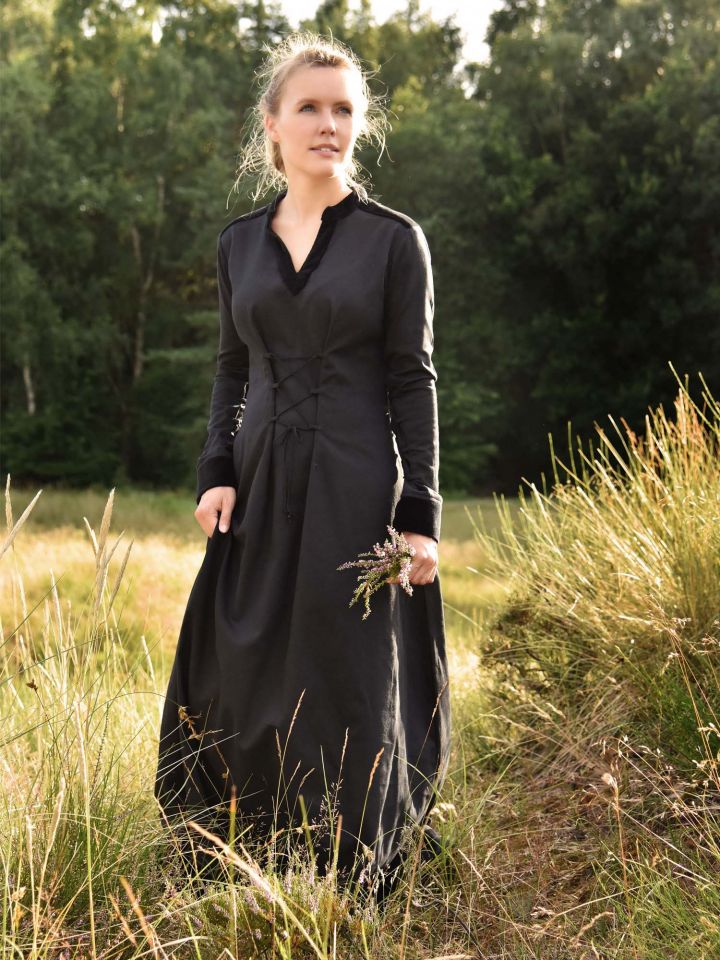 Mittelalterkleid Meira mit Samt-Details schwarz