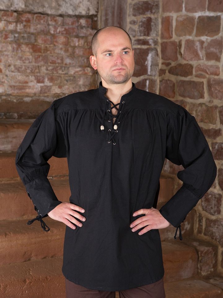 schwarzes Hemd mit geschnürten Manschetten XL