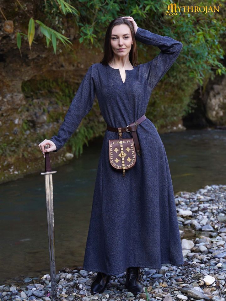 Wikinger-Wollkleid Astrid blau