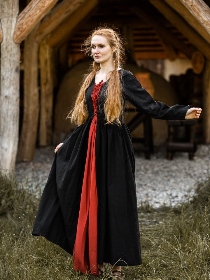 Mittelalterkleid aus Baumwolle schwarz-rot M