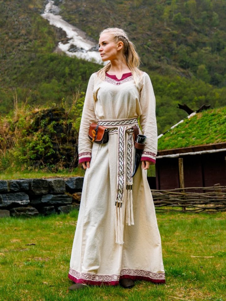 Wikingerkleid Lagertha natur-rot XXL