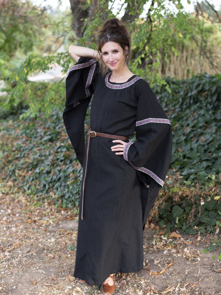 Mittelalterkleid mit Bordüre schwarz M