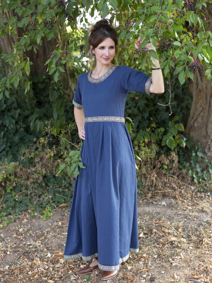 Kurzarmkleid mit Bordüre blau M