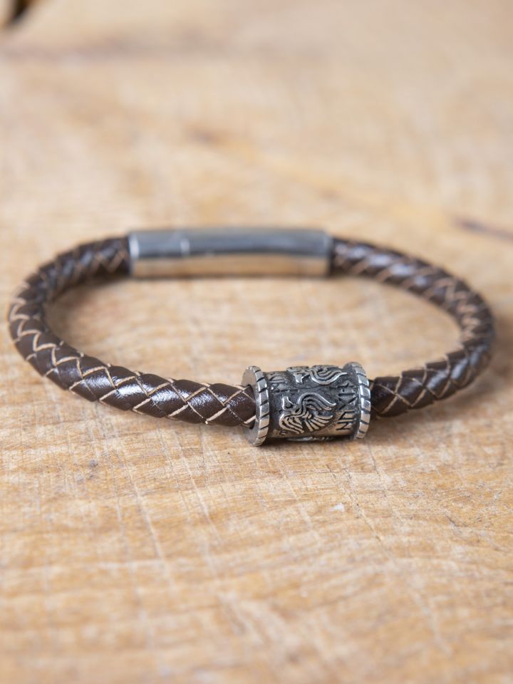 Braunes Lederarmband mit Wikingerperle "Odins Raben" klein