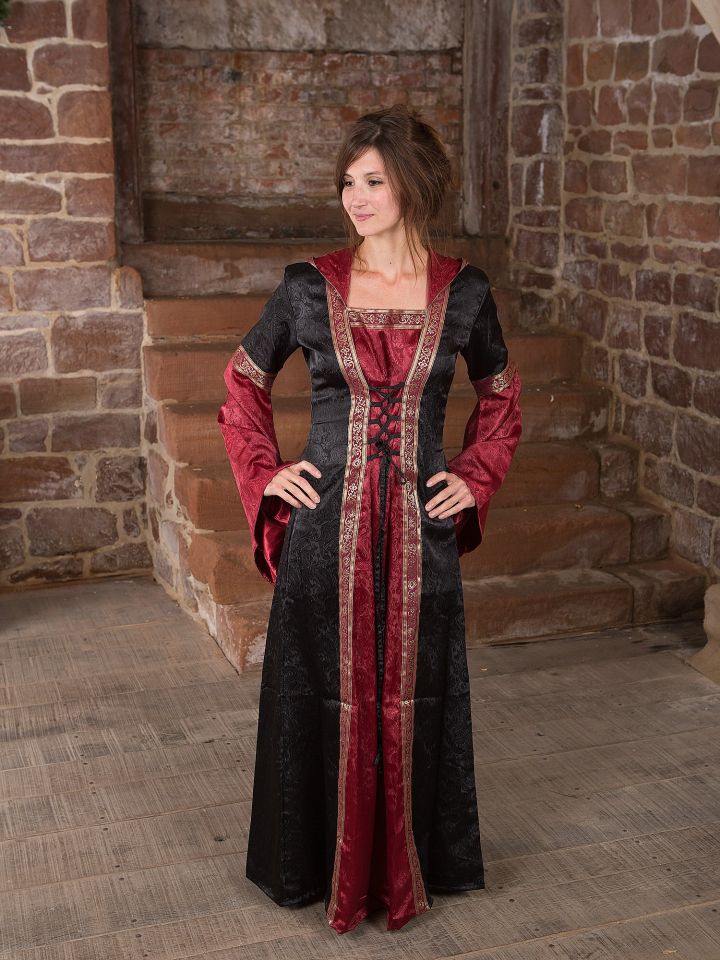 Mittelalterkleid mit Kapuze in schwarz rot L/XL