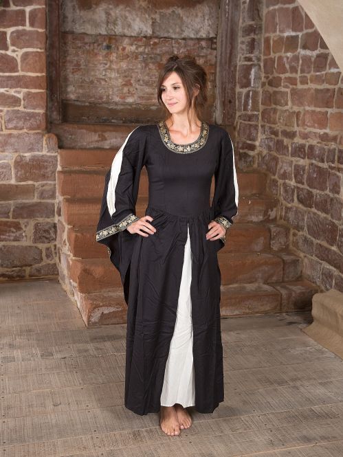 Edles Kleid mit Bordüre schwarz-natur