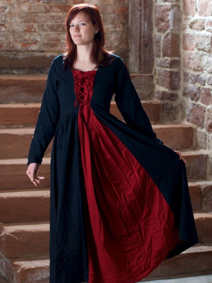 Mittelalterkleid aus Baumwolle schwarz-rot