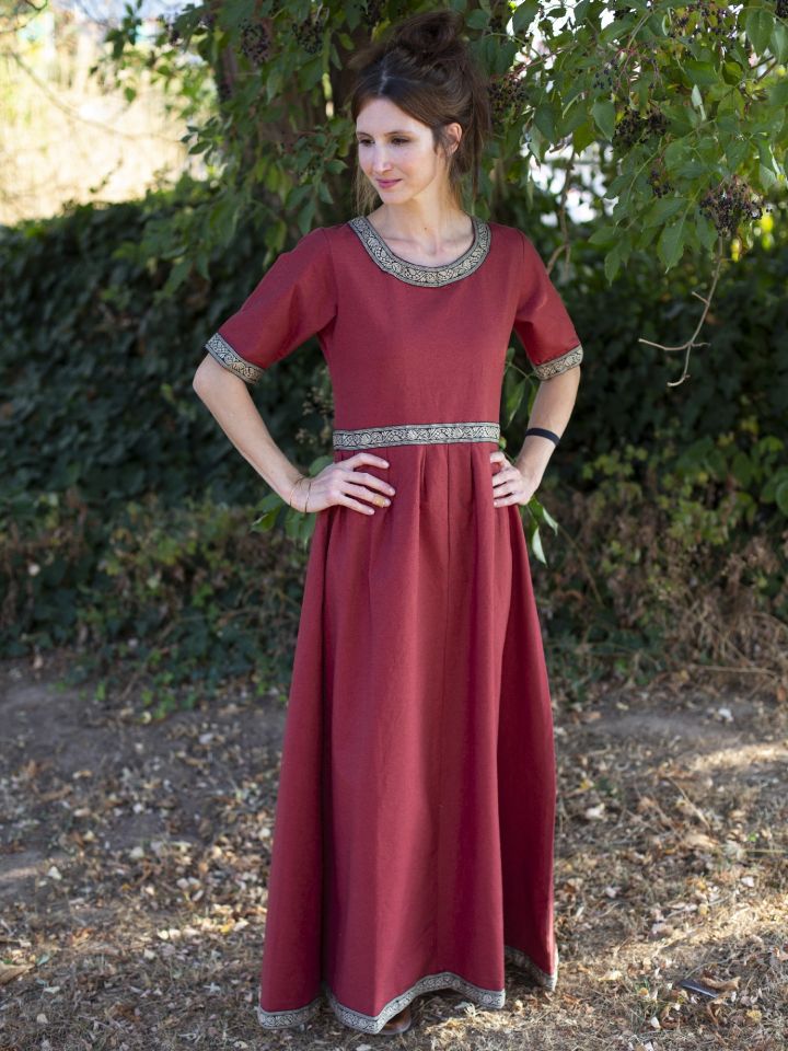 Kurzarmkleid mit Bordüre rot M