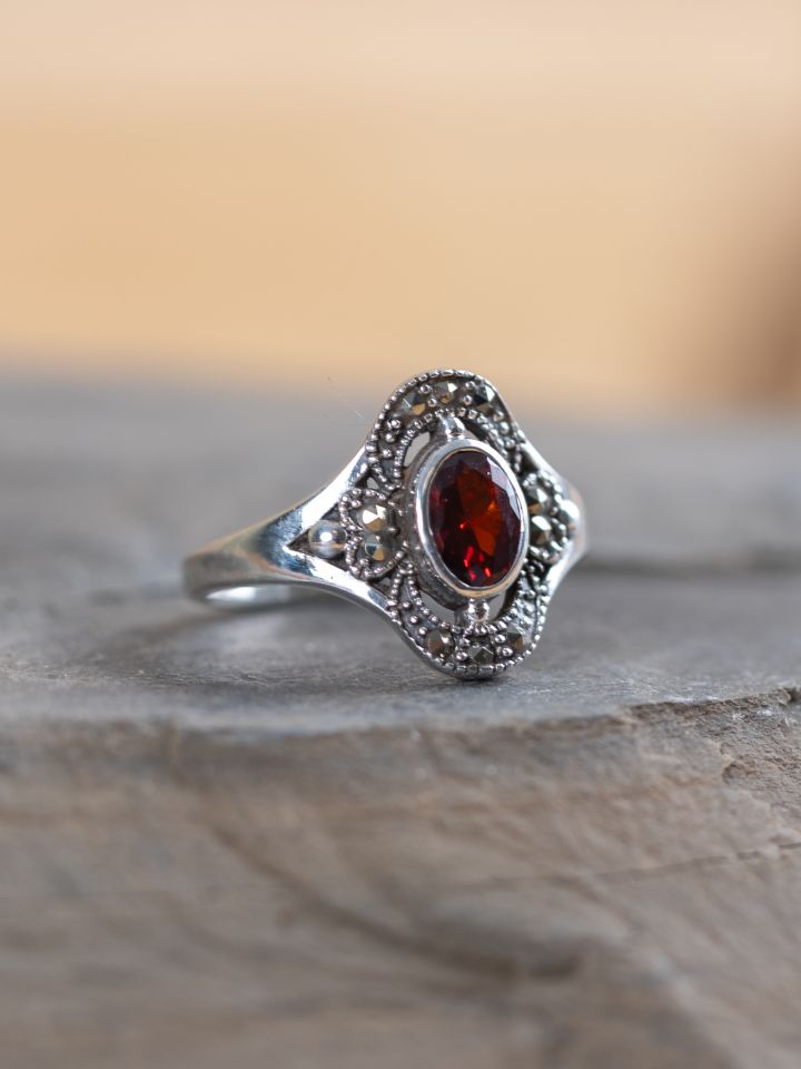 Silberring Red Marcasite 59