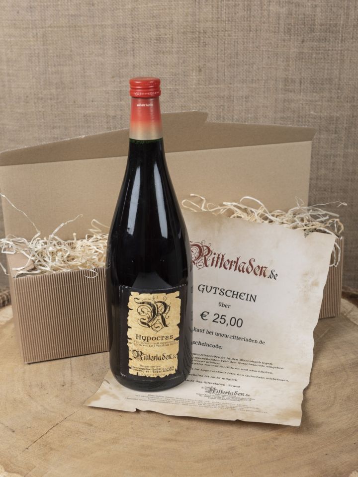 Geschenkbox mit Gewürzwein und Einkaufsgutschein