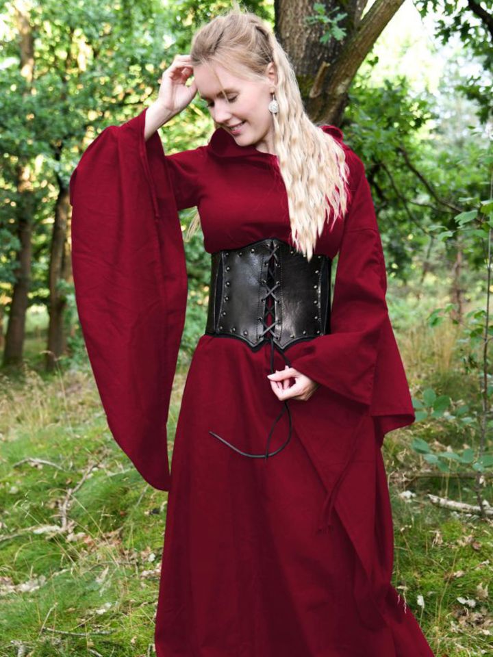 Mittelalterkleid Isra mit Kapuze rot L