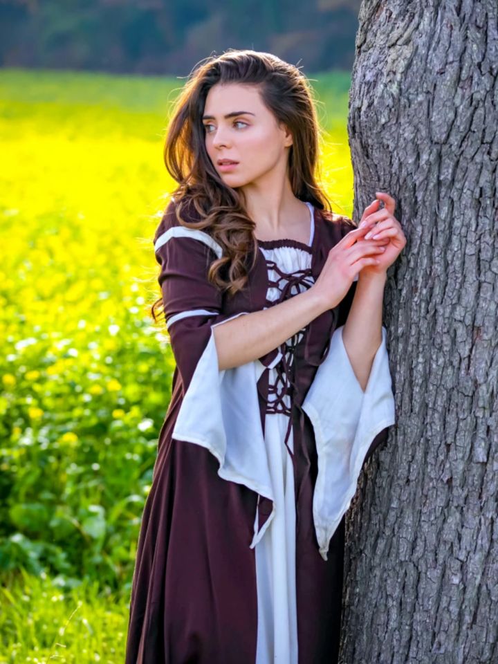 Kleid mit Trompetenärmeln, braun-natur XXXL