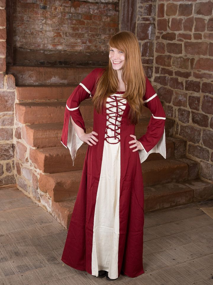 Kleid mit Trompetenärmeln, natur-rot XL