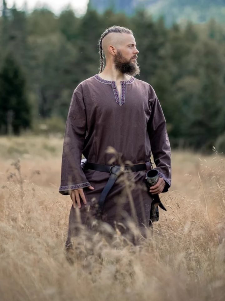 Tunika mit Bordüre dunkelbraun