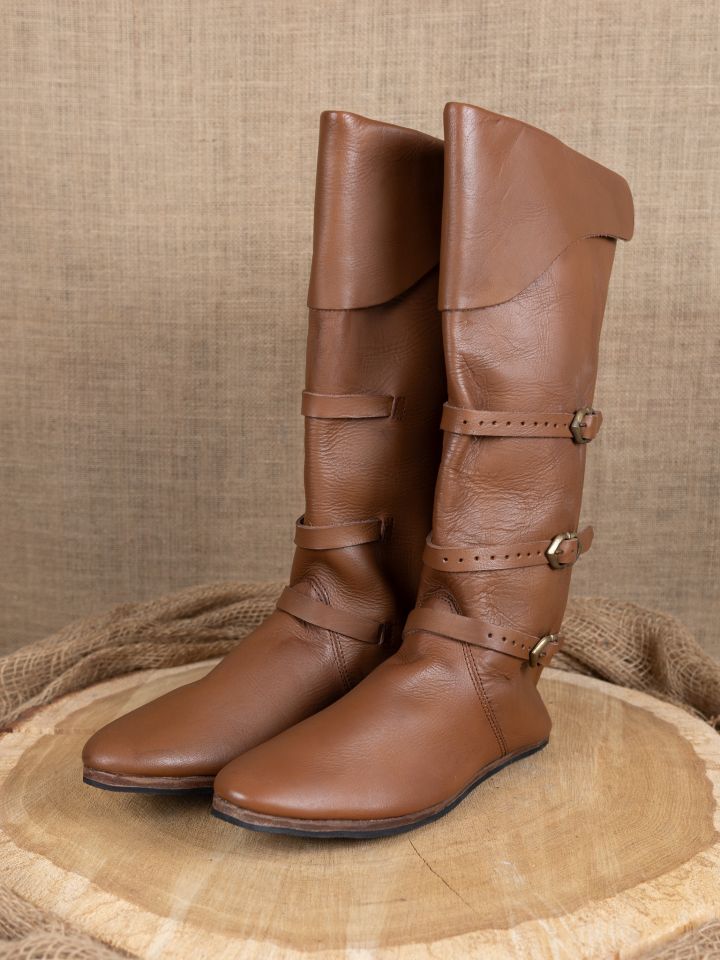Mittelalterliche Stulpenstiefel braun mit Gummisohle