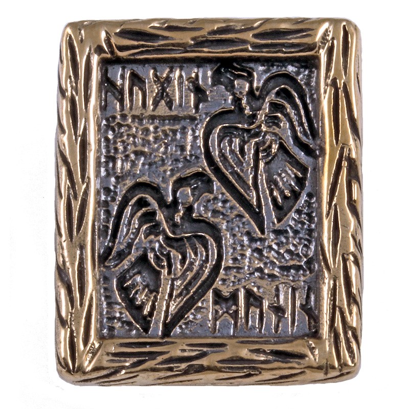 NEUHEIT  Wikinger Odin Amulett aus Bronze Raben Hugin und Munin und Ansuz Rune 