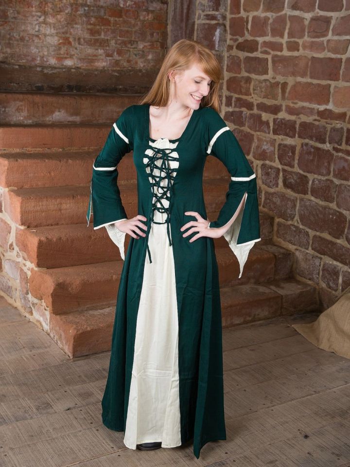 Ritterladen | Kleid mit Trompetenärmeln, grün-natur XL ...