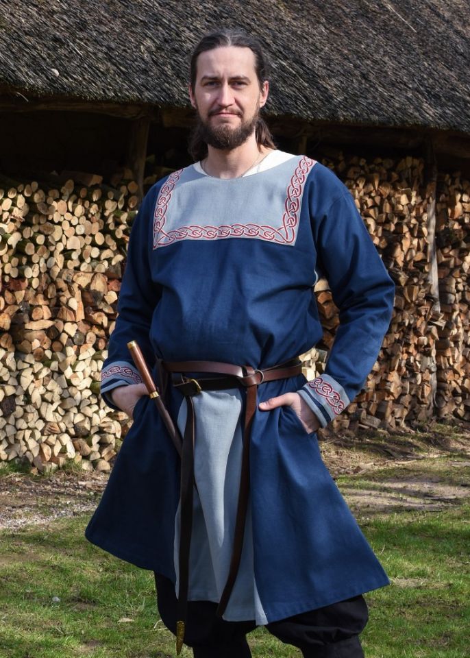 Wikinger Tunika mit Stickereien blau XL 2